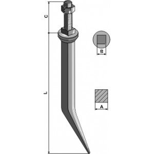 Зубья бороны с четырехгранным гнездом - естественная твердость (изогнуты)