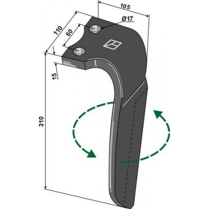 Зуб ротационной бороны, левый