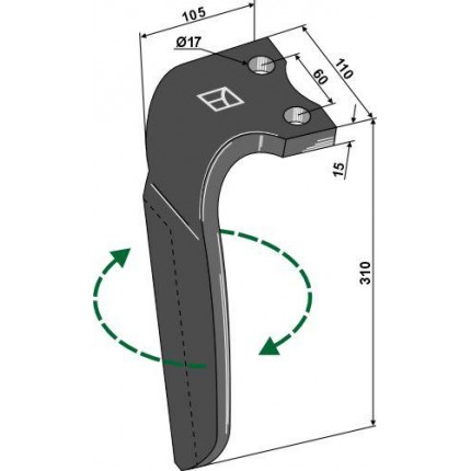 Зуб ротационной бороны, правый