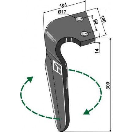 Зуб ротационной бороны, правый