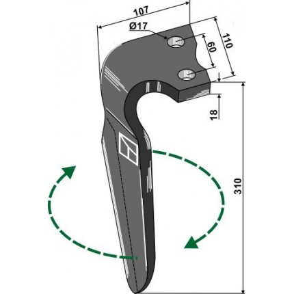 Зуб ротационной бороны, правый