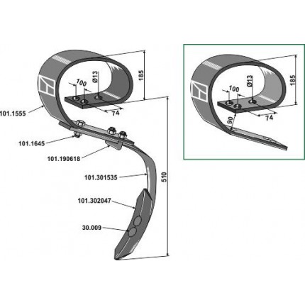 Плоскопружинная стойка в сборе с лапой