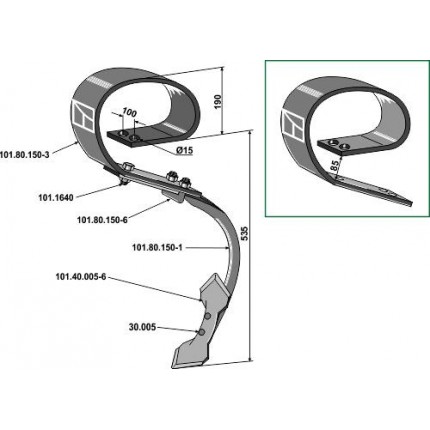 Плоскопружинная стойка в сборе с лапой, система David II