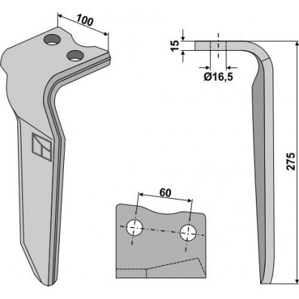 Зуб ротационной бороны, левый