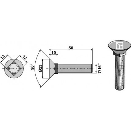 Болт с потайной головкой 7/16