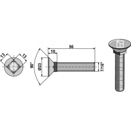 Болт с потайной головкой 7/16