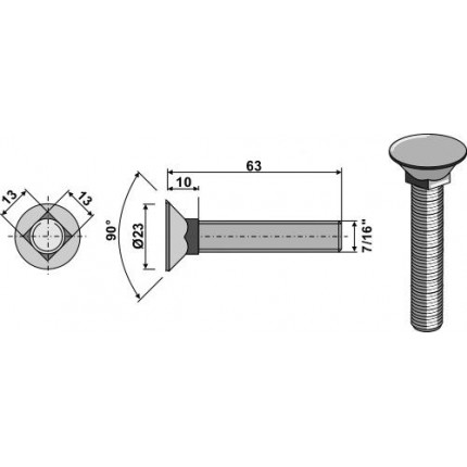 Болт с потайной головкой 7/16