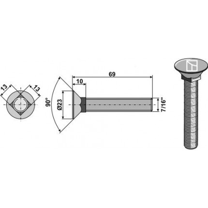 Болт с потайной головкой 7/16