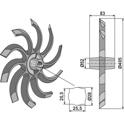 Рыхлительная звёздочка для роторной бороны - правая