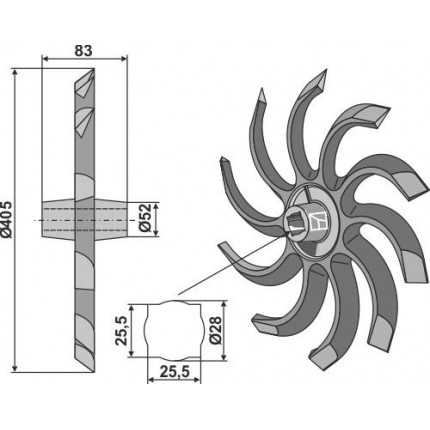 Рыхлительная звёздочка для роторной бороны - левая