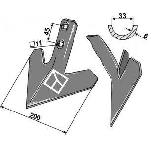 Стрельчатая лапа 200 мм, толщина 6 мм
