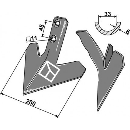 Стрельчатая лапа 200 мм, толщина 6 мм