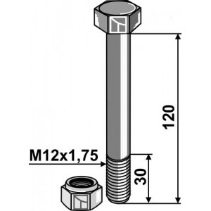 Болт со стопорной гайкой - M12 - 8.8