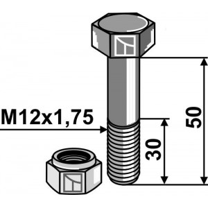 Болт со стопорной гайкой - M12 - 8.8