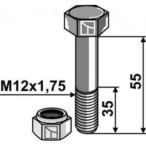 Болт со стопорной гайкой - M12 - 8.8