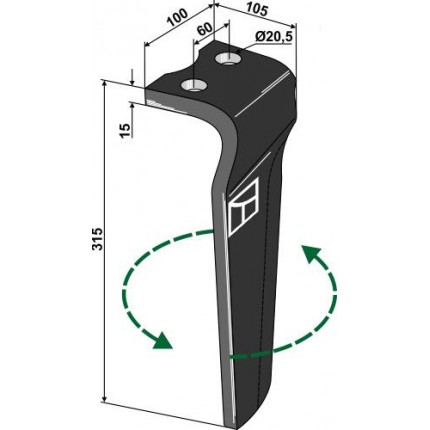 Зуб ротационной бороны, левый