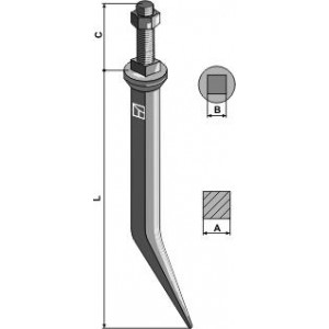 Зуб бороны из борной стали с четырехгранным гнездом