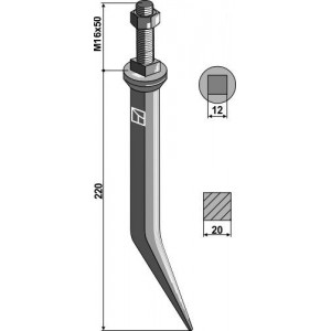 Зуб бороны из борной стали с четырехгранным гнездом