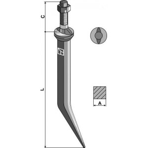 Зуб бороны из борной стали, с овальным гнездом в направлении движения
