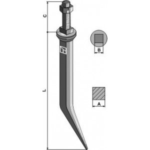 Зуб полевый бороны из борной стали с четырехгранным гнездом