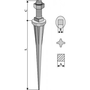 Ребристый конусный зуб бороны 