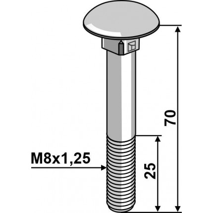 болт с полукруглой низкой головкой M8 оцинков. без гайки
