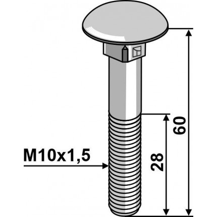 болт с полукруглой низкой головкой M10, оцинкованный без гайки