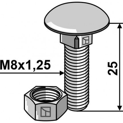 болт с полукруглой низкой головкой M8 оцинков. с гайкой