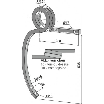 Скрученная стойка тяжелого культиватора правая