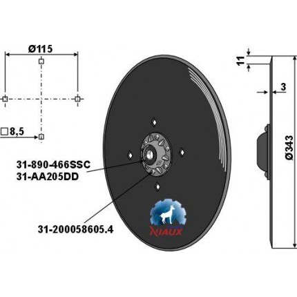Высевающий диск Ø343x3 без крышки подшипника