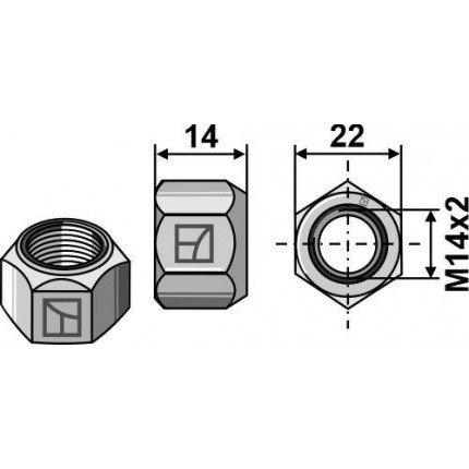 Металлическа гайка со зажимной частью M14 - DIN980 оцинков. 10.9