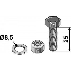 Болт с стопорной гайкой и шайбой - M8