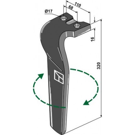 Зуб ротационной бороны, правый