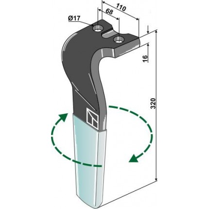 Зуб ротационной бороны (DURAFACE) - правый