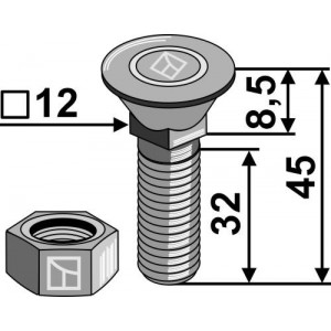 Болт свеклокопателя с квадрат.подголовком и шестигранной гайкой