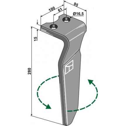 Зуб ротационной бороны, левый