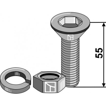 Болт с внутренним шестигранником М12х55 с гайкой и шайбой