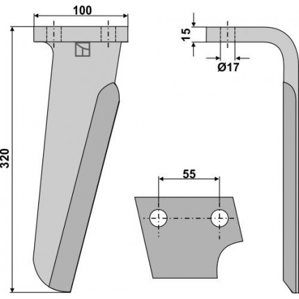 Зуб ротационной бороны, правый