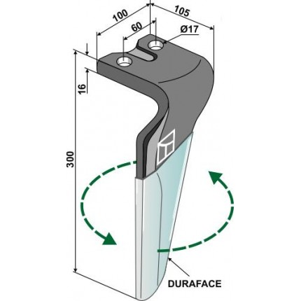 Зуб ротационной бороны левый Duraface