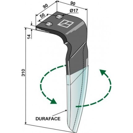 Зуб ротационной бороны - DURAFACE левый