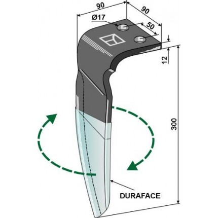 Зуб ротационной бороны - DURAFACE правый