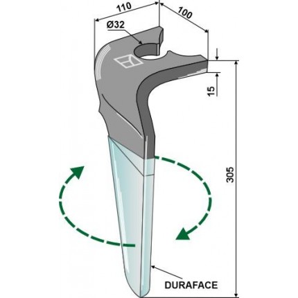 Зуб ротационной бороны - DURAFACE правый