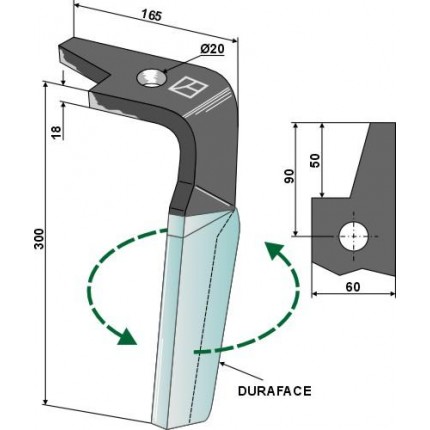 Зуб ротационной бороны - DURAFACE левый