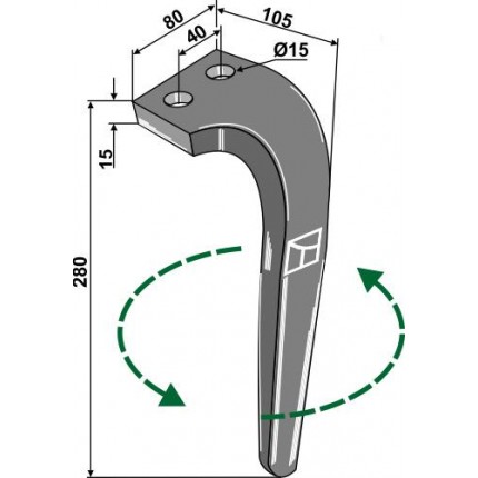 Зуб ротационной бороны, левый