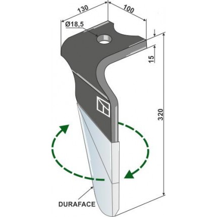 Зуб ротационной бороны - DURAFACE правый