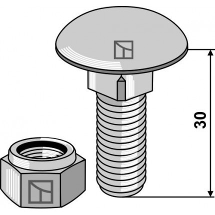 Болт М12х30 DIN 603 - 8.8 c гайкой