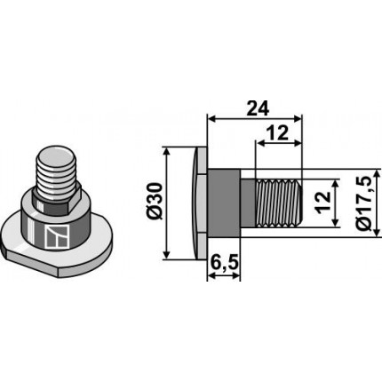 Болт для лезвия - M12x1,75 - 12.9