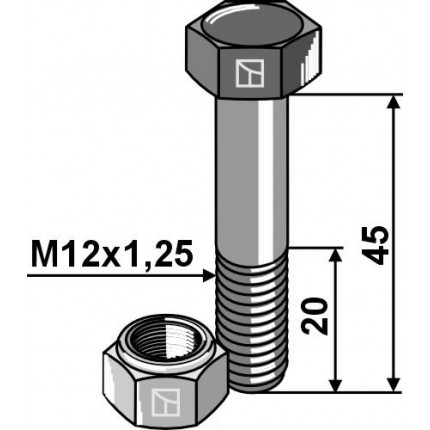 Болт со стопорной гайкой - M12x1,25 - 12.9