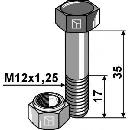 Болт шестигранный М12х1,25х35 с гайкой