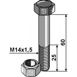 Болт со стопорной гайкой - M14x1,5 - 12.9